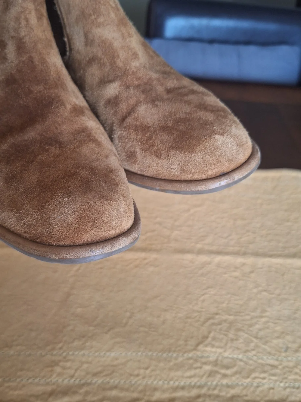 Designer Pedro Garcia Tan Suede Block Heel Chelsea Booties 10